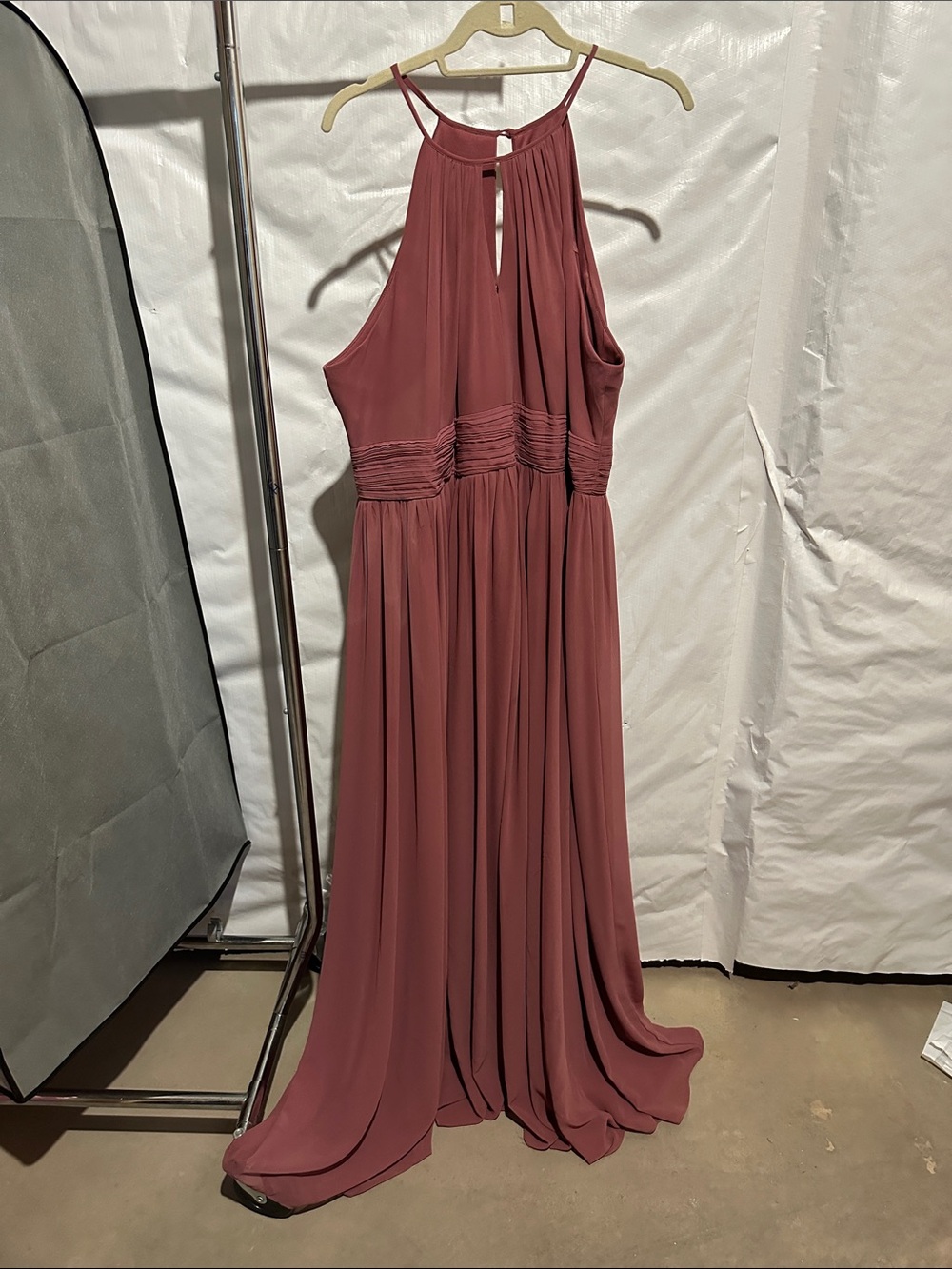 Mauve Halter Chiffon Prom Dress with Gathered Waist
